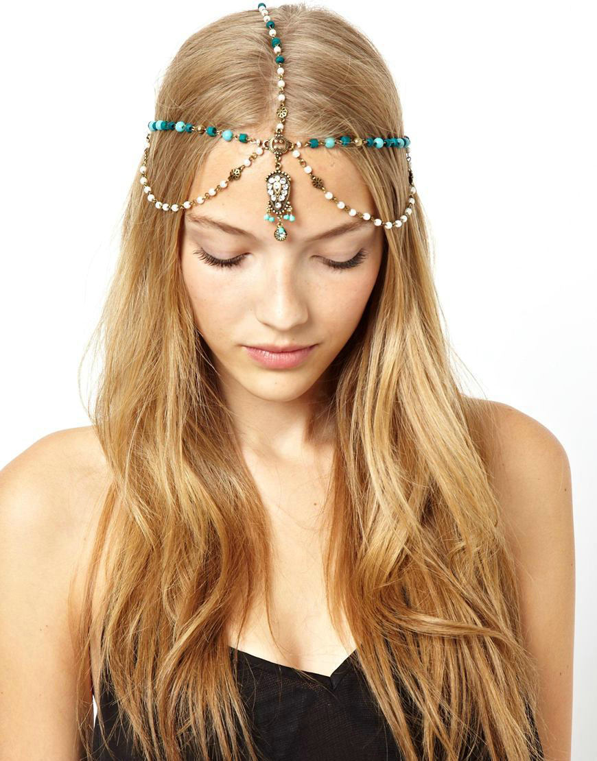 Retro Bohemia Woman Pearl Beads Crystal Pendant Alloy Multilayer Tassel Chain Headband Hair Accessories