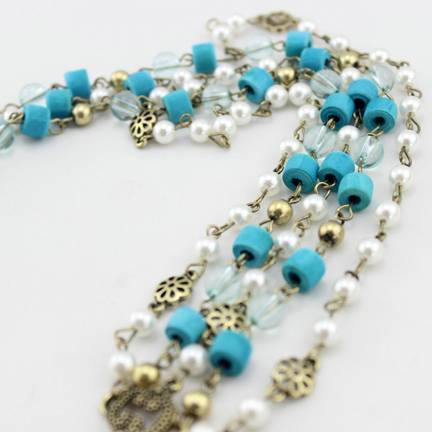 Retro Bohemia Woman Pearl Beads Crystal Pendant Alloy Multilayer Tassel Chain Headband Hair Accessories