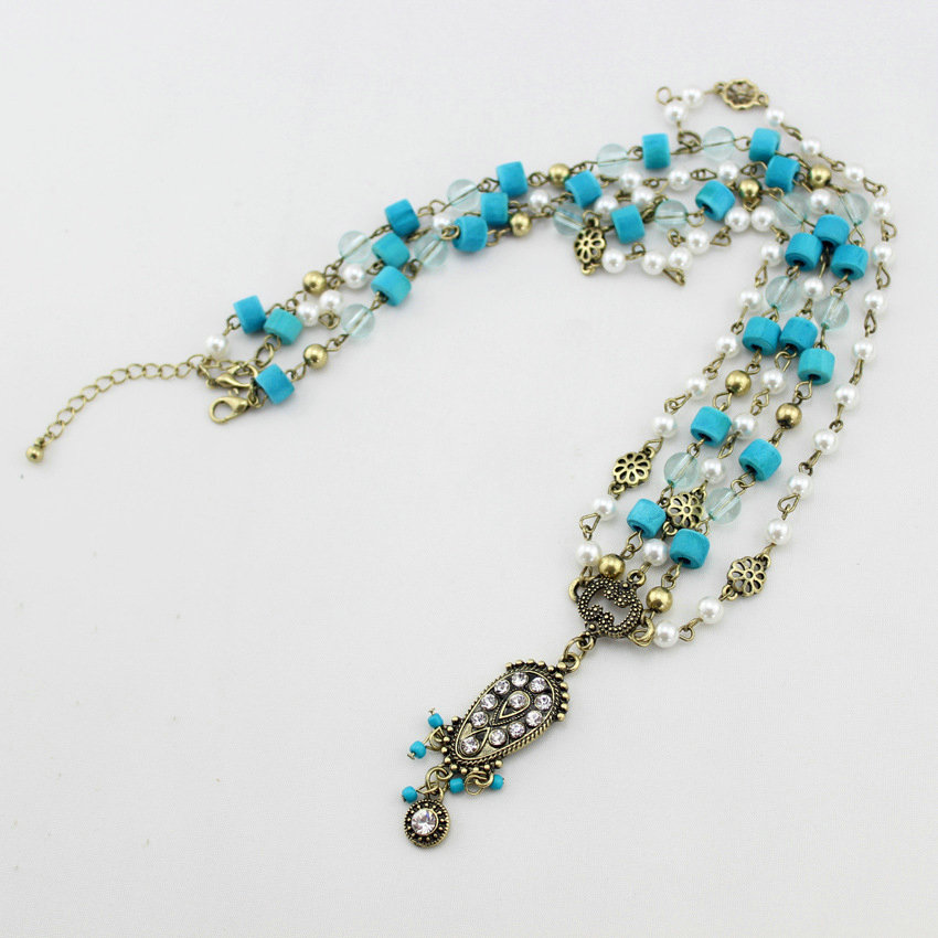 Retro Bohemia Woman Pearl Beads Crystal Pendant Alloy Multilayer Tassel Chain Headband Hair Accessories
