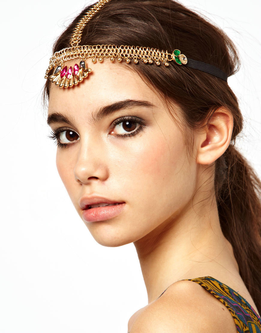 Retro Bohemia Woman Rhinestones Tassel Copper Beads Alloy Chain Elastic Hair Band Accessories