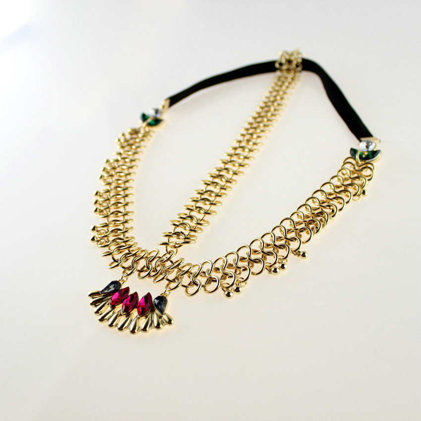 Retro Bohemia Woman Rhinestones Tassel Copper Beads Alloy Chain Elastic Hair Band Accessories