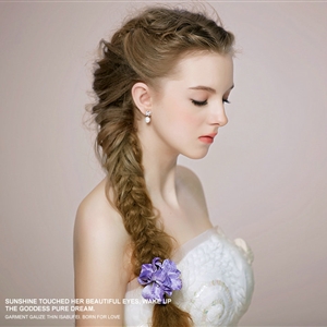 Retro Bridal Wedding Forest girl Purple Cloth Floral Rhinestone Crystal Bride Headband Hair Clip Accessories