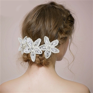 Retro Bridal Wedding Lace Pearl Bead Flower Rhinestone Crystal Bride Headband Hair Accessories