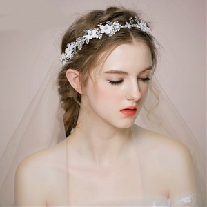 Retro Bridal Wedding Rhinestone Bead Alloy Floral Crystal Pearl Bride Headband Hair Hoop Accessories