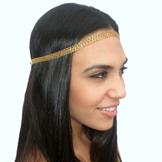 Retro Classic Woman Gold Plated Alloy Five Metal Chain Multilayer Headband Hair Band Accessories