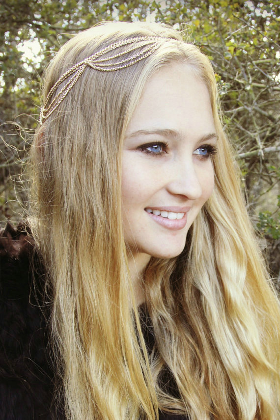 Retro Classic Woman Gold Plated Alloy Multilayer Waves Tassel Chain Headband Hair Band Accessories