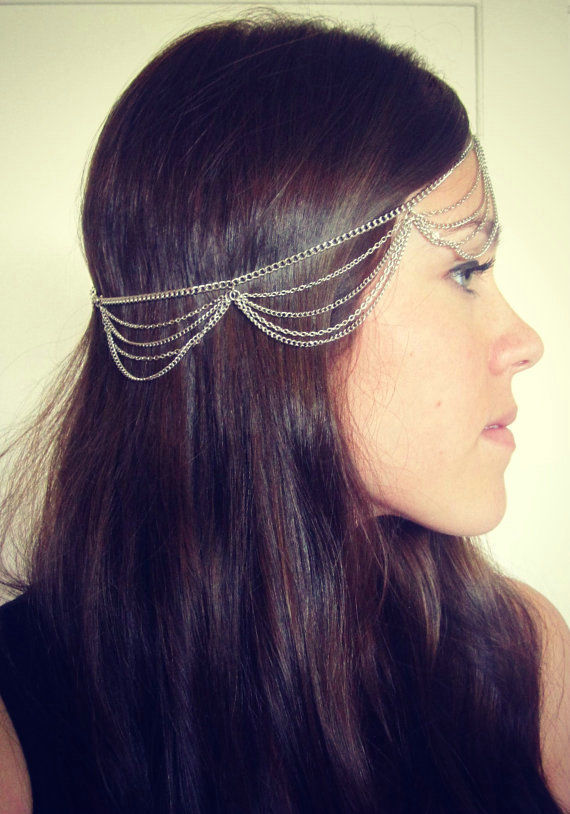Retro Classic Woman Silver Gold Plated Alloy Multilayer Waves Tassel Chain Headband Hair Band Accessories