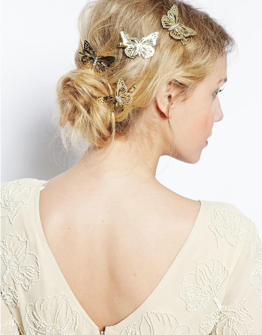 Retro Cute Woman Gold Plated Princess Alloy Butterfly Edge Side Clip Hair pin Accessories 4 piece