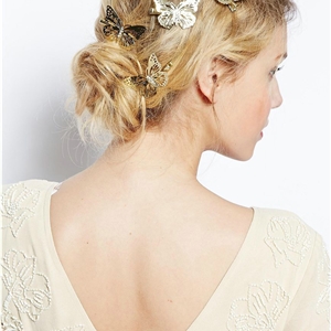 Retro Cute Woman Gold Plated Princess Alloy Butterfly Edge Side Clip Hair pin Accessories 4 piece