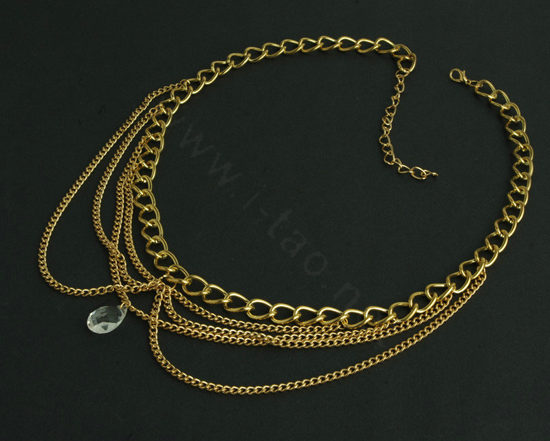Retro Exaggerated Woman Multilayer Tassel Chain Gold Plated Crystal Pendant Hair Headband Accessories