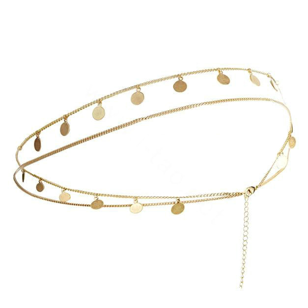 Retro Fashion Woman Alloy Bling Sequins Gold Plated Tassel Chain Headband Punk Hair Accessories