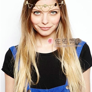 Retro Fashion Woman Alloy Bling Sequins Waves Tassel Chain Headband Punk Hair Accessories