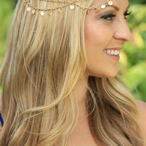 Retro Fashion Woman Alloy Bling Tassel Sequins Double layer Chain Headband Hair Accessories