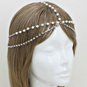 Retro Fashion Woman Alloy Crystal Pearl Multilayer Tassel Chain Hair Headband Accessories