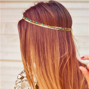 Retro Fashion Woman Bohemia Alloy Sequins Beads Turquoise Multilayer Chain Headband Hair Accessories