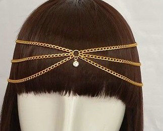 Retro Fashion Woman Crystal Gem Pendant Multilayer Alloy Chain Gold Plated Headband Hair Accessories