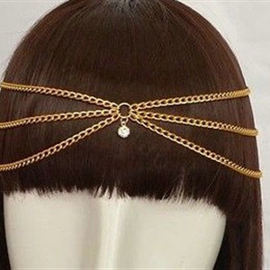 Retro Fashion Woman Crystal Gem Pendant Multilayer Alloy Chain Gold Plated Headband Hair Accessories