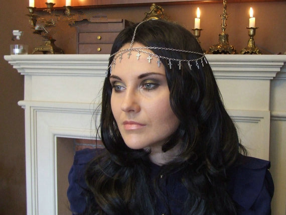Retro Fashion Woman Double layer Delicate Alloy Cross Tassel Chain Gold Plated Hair Headband Accessories