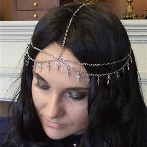 Retro Fashion Woman Double layer Delicate Alloy Cross Tassel Chain Gold Plated Hair Headband Accessories