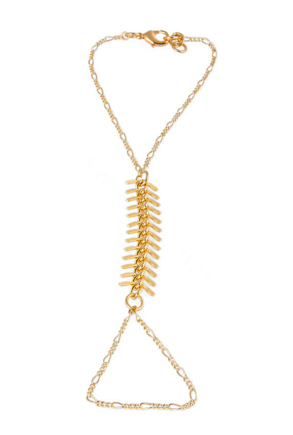 Retro Fashion Woman Fishbone Alloy Chain Gold Plated Punk Finger Bracelet Accessories