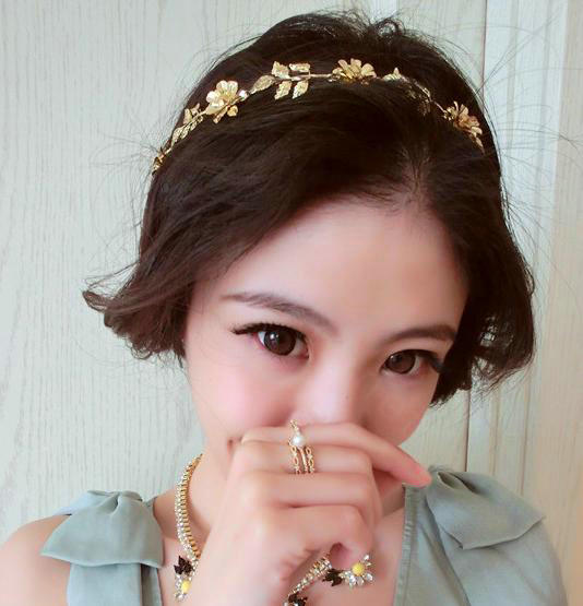 Retro Fashion Woman Gold Plated Crystal Golden Flower Leaves Hair Headband Accessories Dress Party