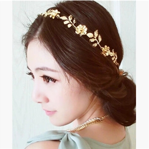 Retro Fashion Woman Gold Plated Crystal Golden Flower Leaves Hair Headband Accessories Dress Party