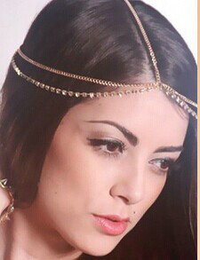 Retro Fashion Woman Golden Alloy Rhinestone Two layer Tassel Chain Headband Princess Hair Accessories