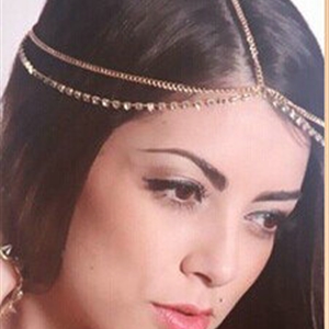 Retro Fashion Woman Golden Alloy Rhinestone Two layer Tassel Chain Headband Princess Hair Accessories