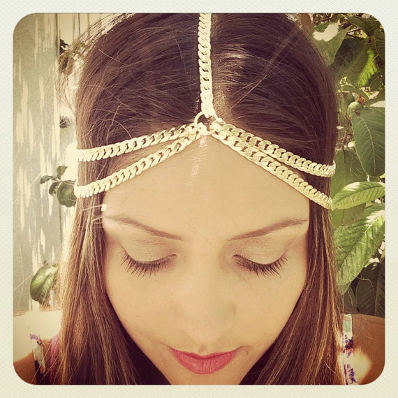 Retro Fashion Woman Multilayer Wide Tassel Chain Gold Plated Alloy Punk Hair Headband Accessories