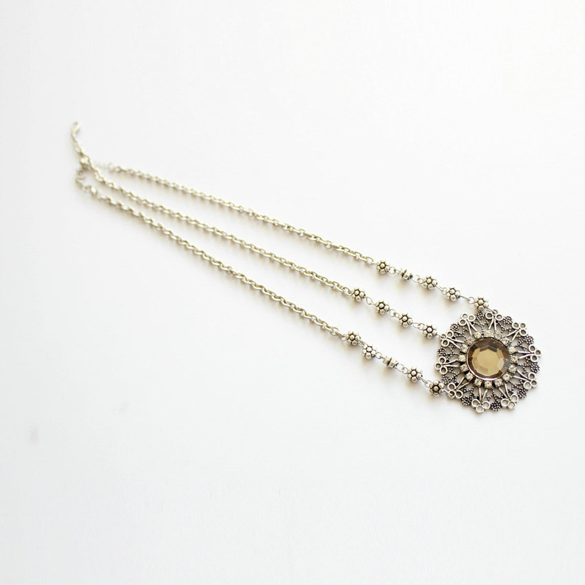 Retro Fashion Woman Rhinestones Hollow Flower Alloy Chain Goddess Hair Band Accessories