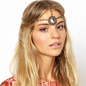 Retro Fashion Woman Rhinestones Hollow Flower Alloy Chain Goddess Hair Band Accessories