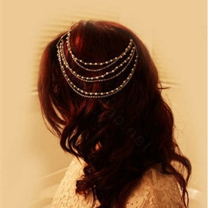 Retro Fashion Woman Silver Alloy Pearl Multilayer Tassel Chain Headband Hair Comb Accessories