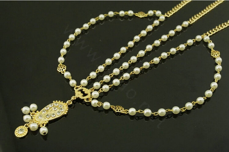 Retro Fashion Woman White Beads Crystal Pendant Alloy Multilayer Tassel Chain Headband Hair Accessories