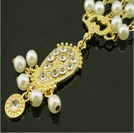 Retro Fashion Woman White Beads Crystal Pendant Alloy Multilayer Tassel Chain Headband Hair Accessories