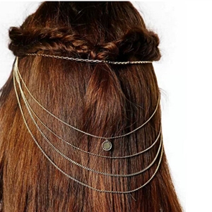 Retro National wind Woman Alloy Circular Mark Multilayer Tassel Chain Headband Hair Comb Accessories