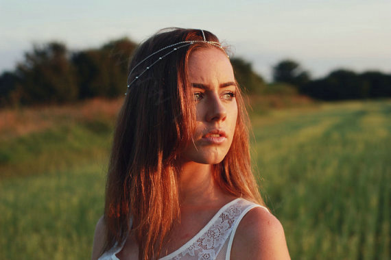 Retro Simple Forest Woman Golden Alloy Copper Beads Two layer Tassel Chain Headband Hair Accessories