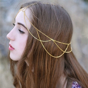 Retro Simple Woman Multilayer Tassel Chain Gold Plated Alloy Hair Headband Accessories