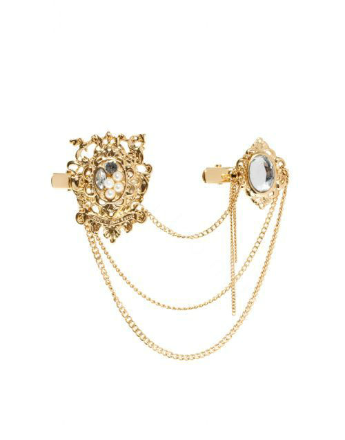 Retro Woman Gold Plated Alloy Crystal Pearl Hollow Flower Tassel Edge Side Clip Hair pin Accessories