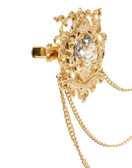 Retro Woman Gold Plated Alloy Crystal Pearl Hollow Flower Tassel Edge Side Clip Hair pin Accessories