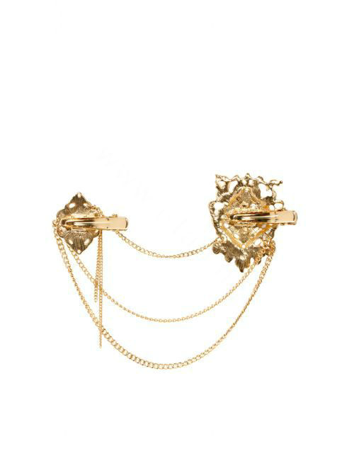 Retro Woman Gold Plated Alloy Crystal Pearl Hollow Flower Tassel Edge Side Clip Hair pin Accessories