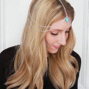 Retro Woman Gold Plated Alloy Water drops Turquoise Tassel Multilayer Hair Headband Accessories