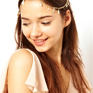 Retro Woman Gold Plated Multilayer River Island Leaf Tassel Chain Stretch Head Band Hair Accessories