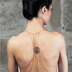 Simple Alloy Gold Plated Body Chain Hollow Flower Bodychain Delicate Bikini Chain Tassel Necklace