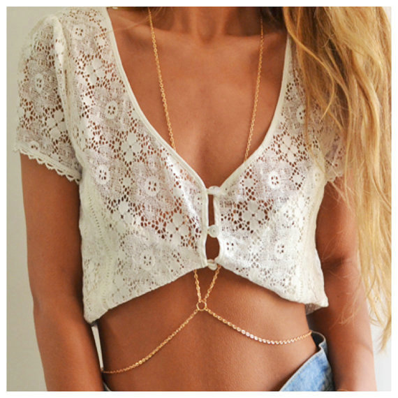 Simple Alloy Gold Plated Body Chain Layering Bodychain Delicate Bikini Chain Necklace Girlfriend Gift