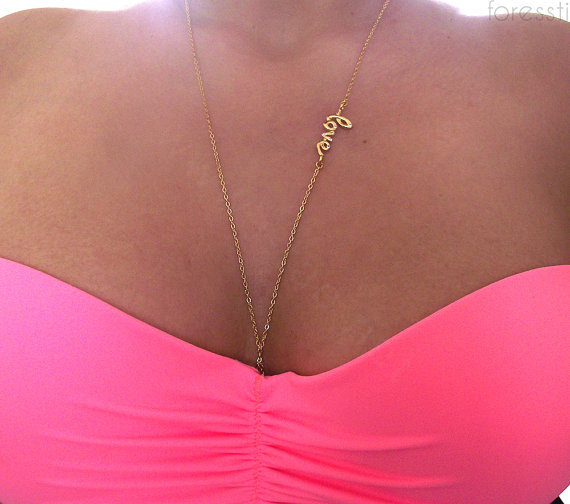 Simple Alloy Gold Plated Body Chain Love Letter Bodychain Delicate Bikini Chain Necklace Girlfriend Gift
