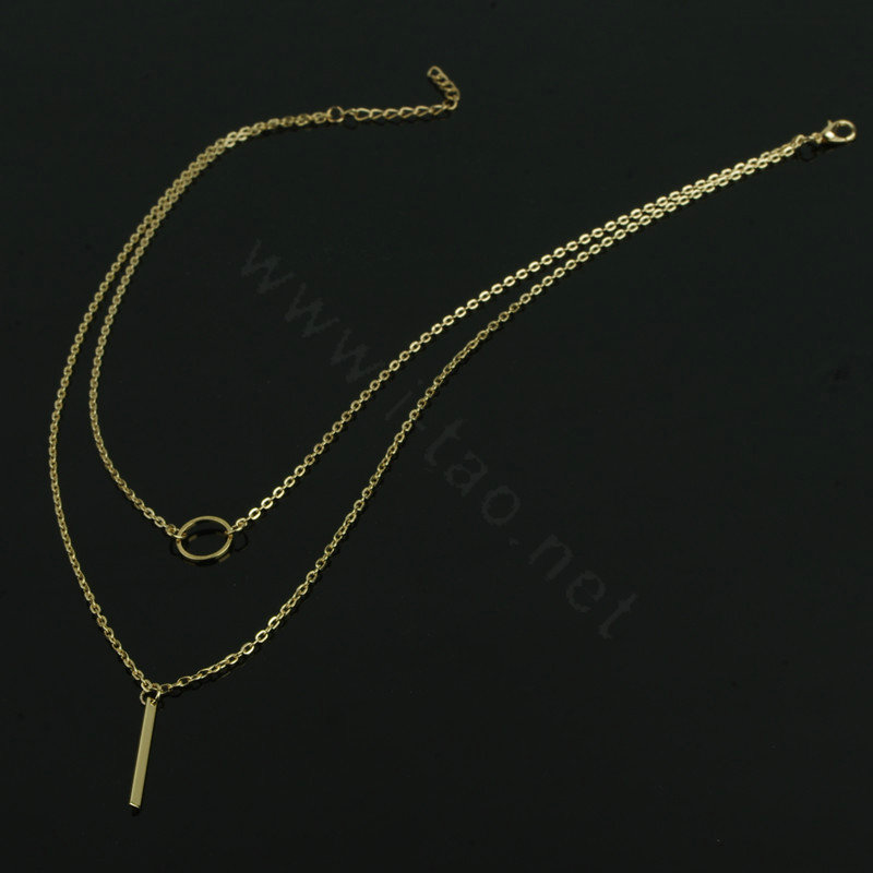 Simple Fashion Big-name Women Gold-plated Double layer Metal Strip Circle Necklace Clavicle Chain