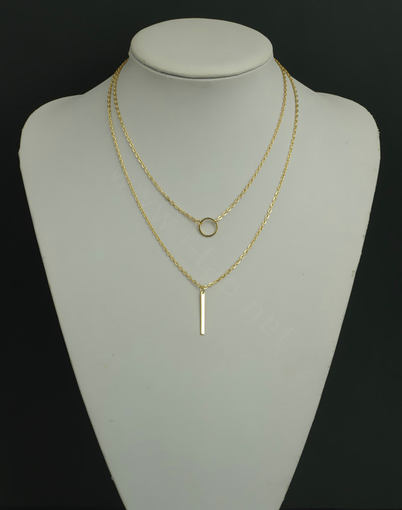 Simple Fashion Big-name Women Gold-plated Double layer Metal Strip Circle Necklace Clavicle Chain