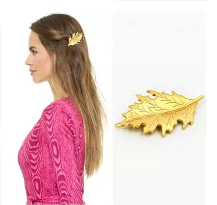 Simple Retro Woman Gold Plated Alloy Maple leaves Edge Side Clip Hair pin Accessories