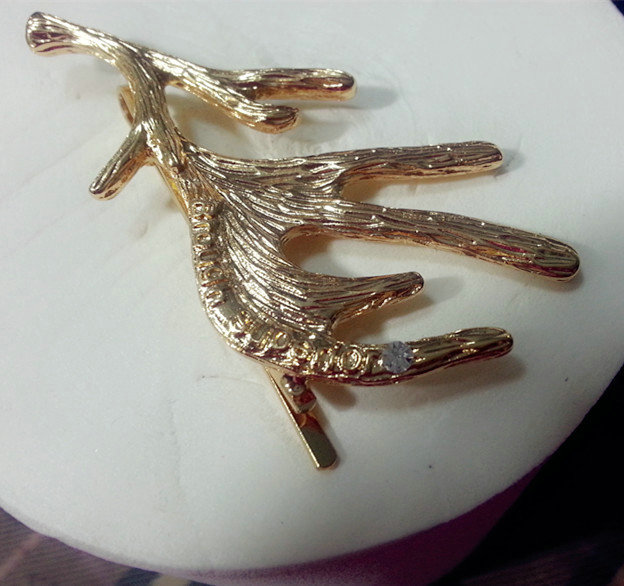 Simple Retro Woman Gold Plated Delicate Alloy Letter Diamond Antlers Side Clip Hair pin Accessories