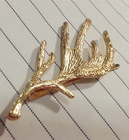 Simple Retro Woman Gold Plated Delicate Alloy Letter Diamond Antlers Side Clip Hair pin Accessories